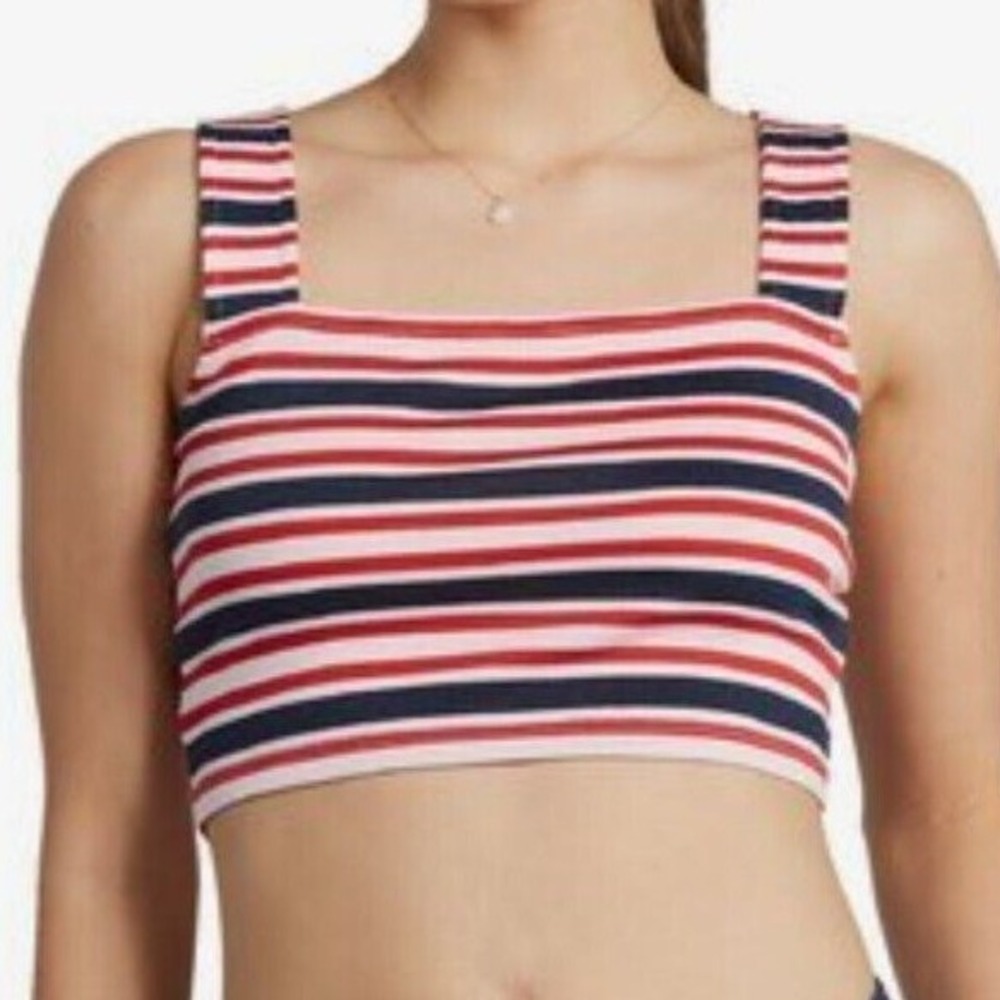 Roxy Crop Top Women's Size‎ XL Navy Red White Good Sunday Strappy Cami Stripes